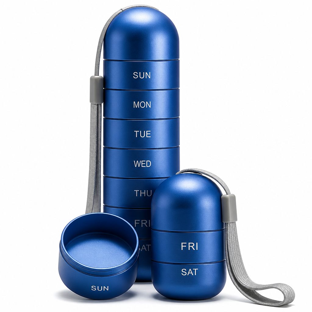 Shockproof Aluminum Silicone-Seal Pill Organizer (7-Day)