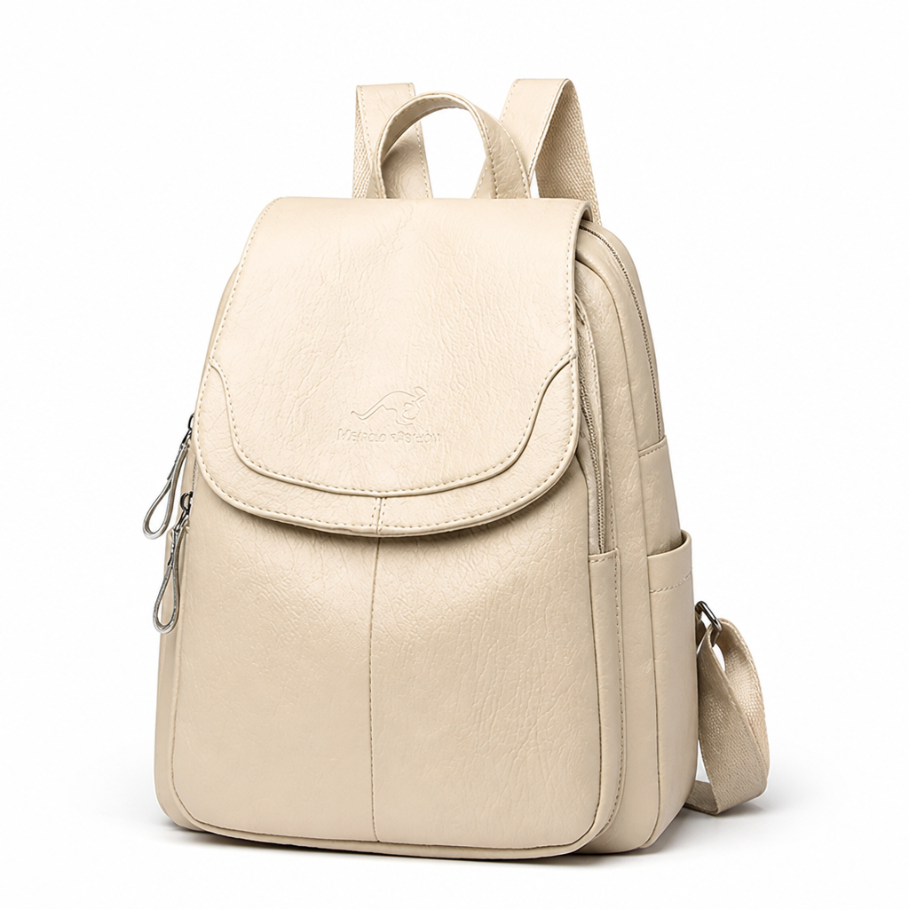 Durable Faux Leather Flap-Top Backpack