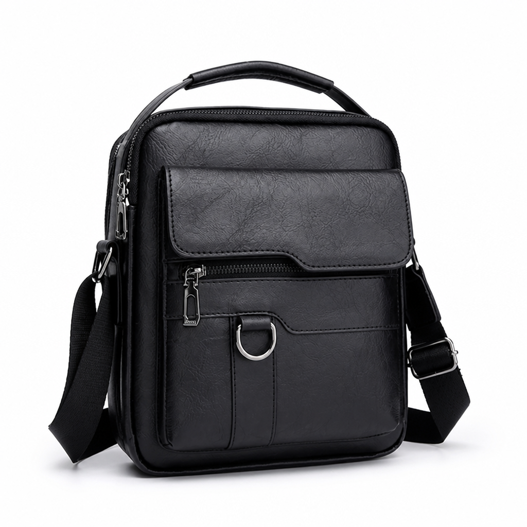 Genuine Leather Front-Pocket Crossbody Bag (Adjustable Strap)