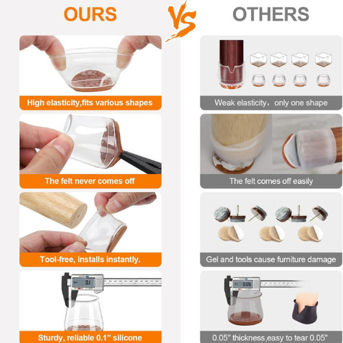Felt-Padded Silicone Caps for Chair Legs – Protects Floors from Scratches