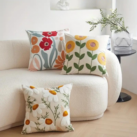 Floral and Botanical Embroidered Pillowcase