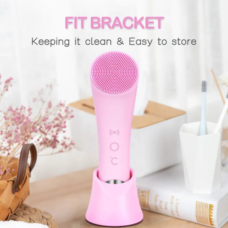 Silicone Bristle Facial Cleanser with Heated Tip and 5 Vibration Settings