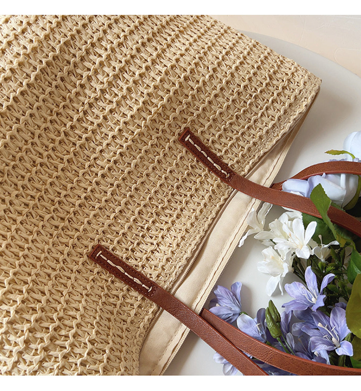 Basket Bag with Leather Handles – Woven Design