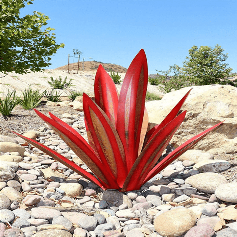 Metal Agave Garden Light - Outdoor Sculpture in Turquoise Copper