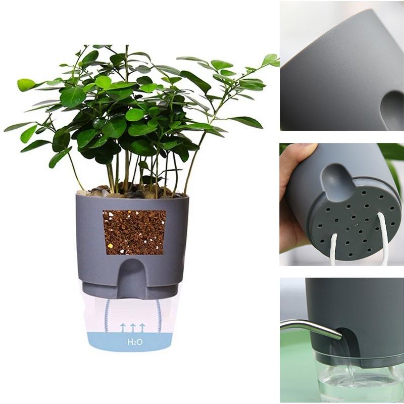Transparent Reservoir Self-Watering Planter with Cotton Wick
