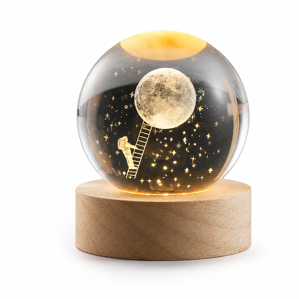 3D Engraved Glass Globe LED Night Light (USB-Powered)