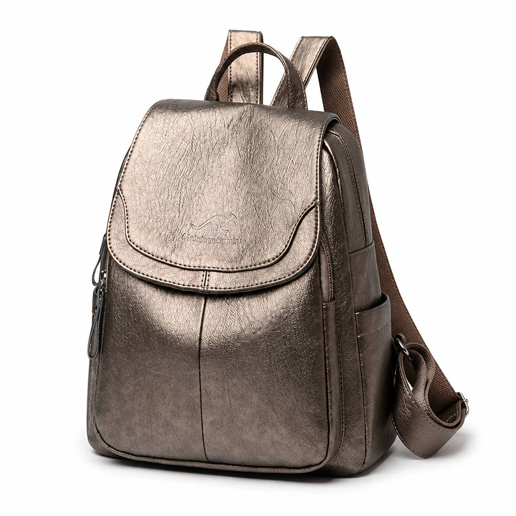 Durable Faux Leather Flap-Top Backpack