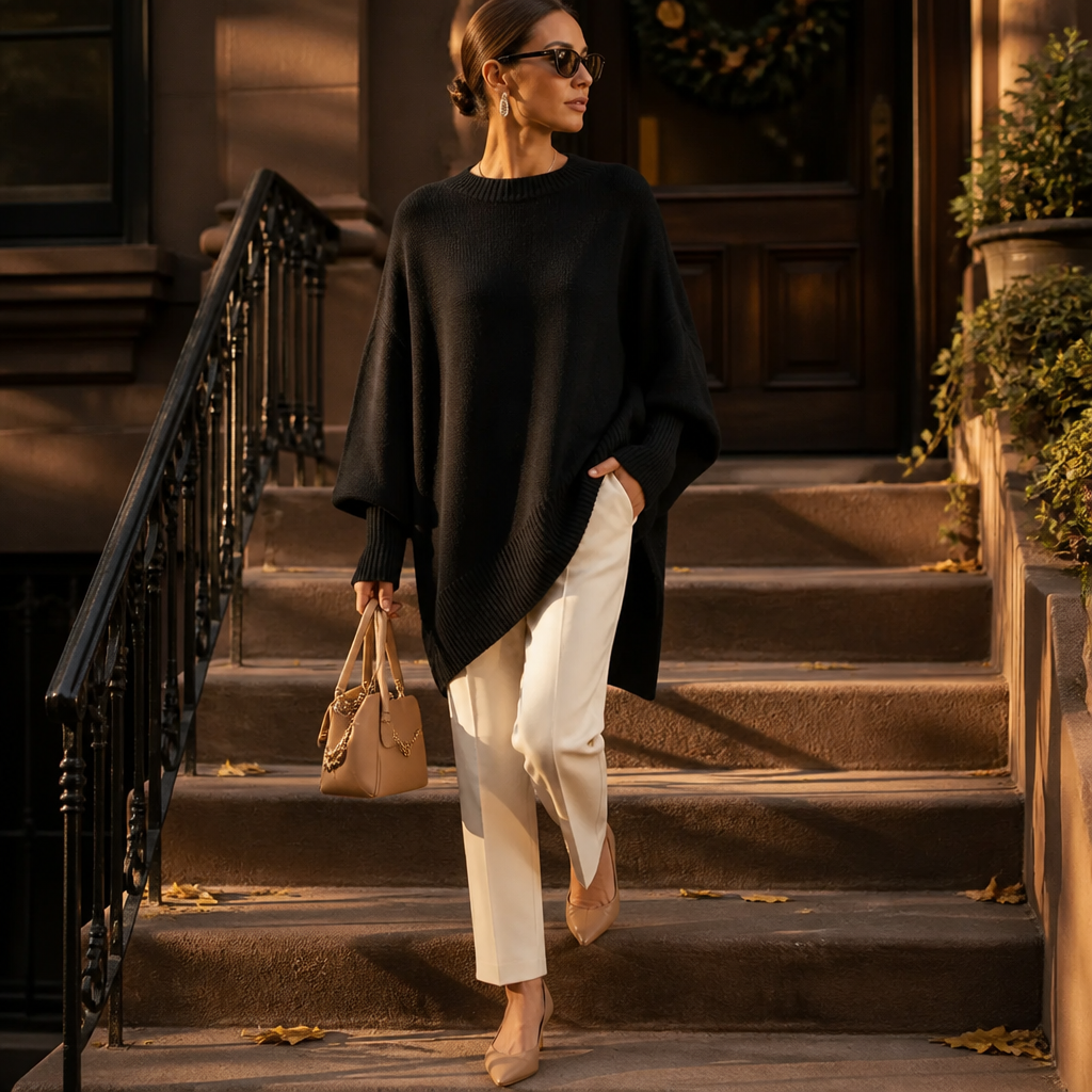 SerenoWave™ – Easygoing Asymmetric Poncho Sweater featuring Batwing Sleeves