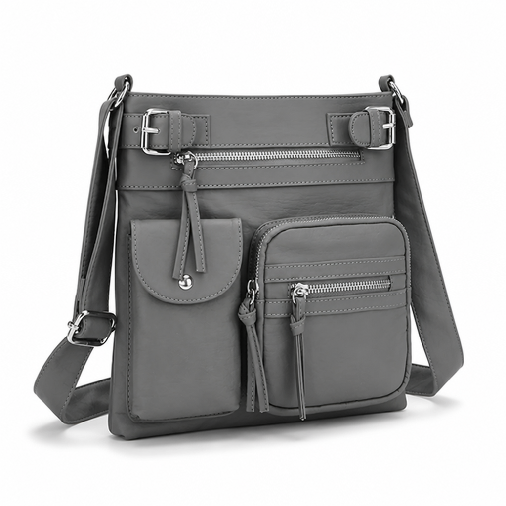 Genuine Leather Multi-Pocket Crossbody Bag