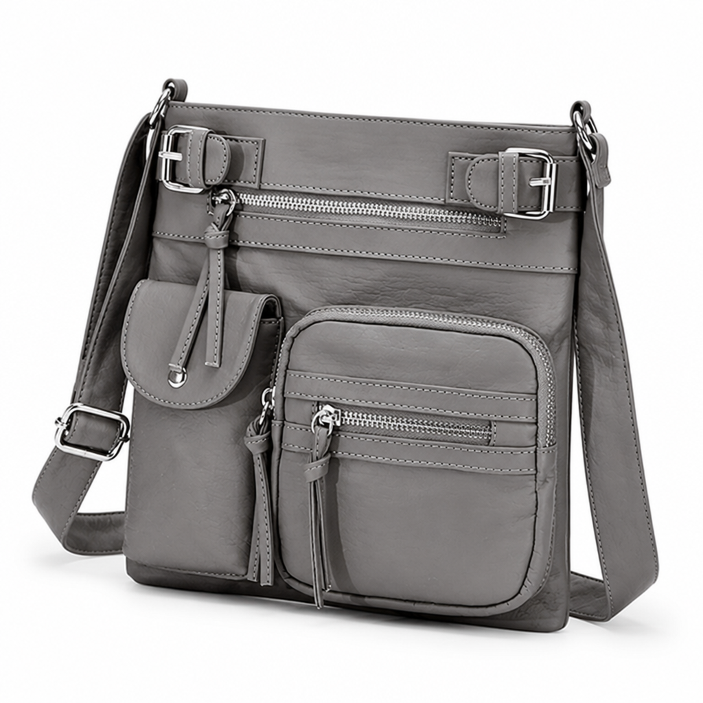 Genuine Leather Multi-Pocket Crossbody Bag (Adjustable Strap)