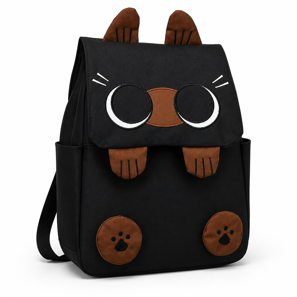 Large Capacity Cartoon Cat Nylon Backpack (Machine-Washable)