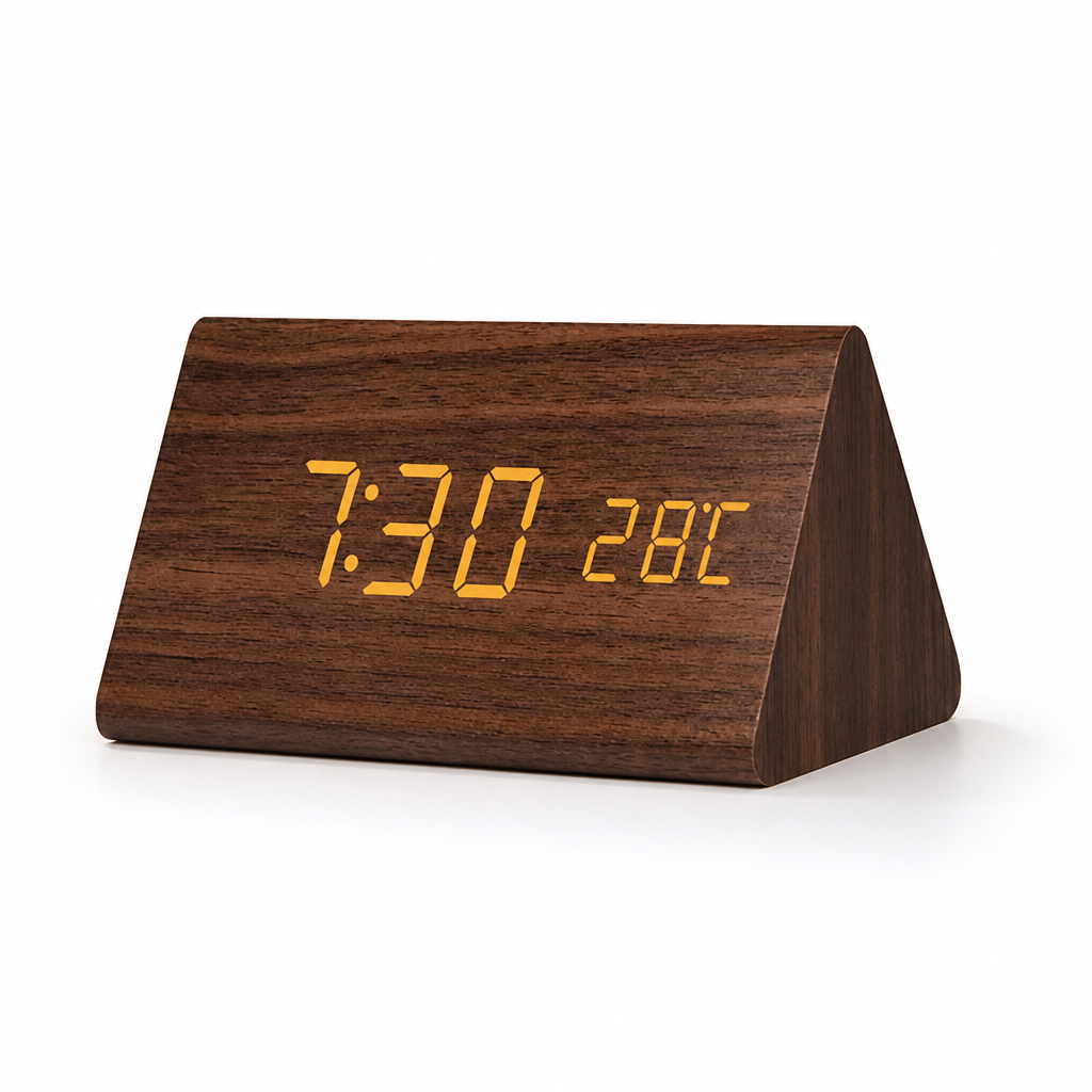 Voice-Activated Wooden LED Table Clock