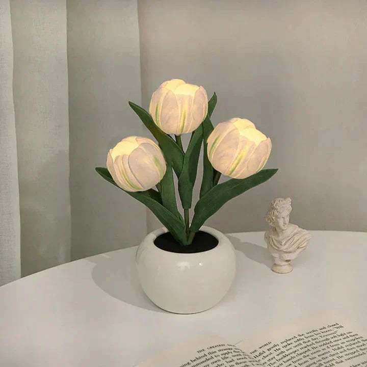 LED Table Lamp with Realistic Flower Design and Ceramic Base
