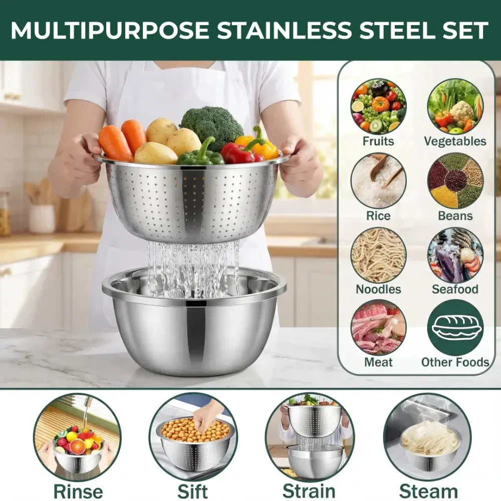 3-in-1 Batter Bowl Set | Integrated Grid and Drainage System | Space-Saving Nesting Design | MultiPrep