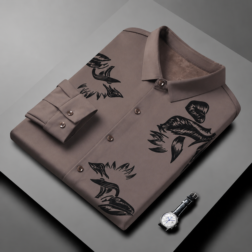 VulcanTherm™ – Brushstroke-Patterned Slim-Fit Fleece-Lined Shirt