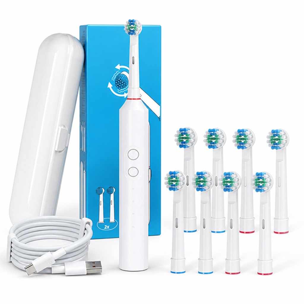 IPX7 Waterproof USB Fast-Charging Electric Toothbrush (8 Brush Heads)