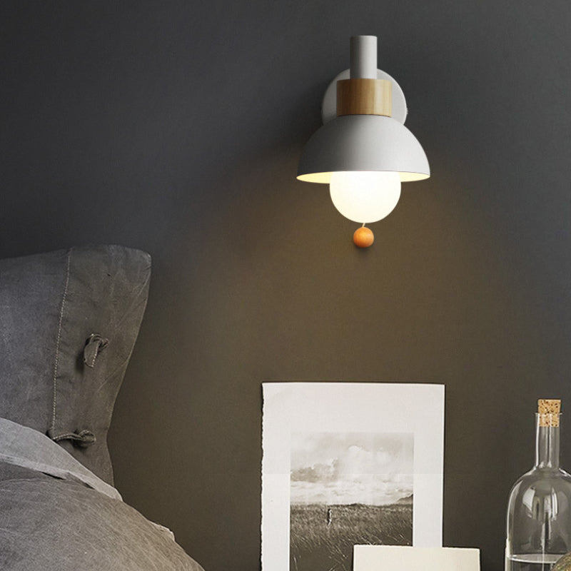 Wall Lamp with Wood Accent and Pull Cord – Scandinavian Style