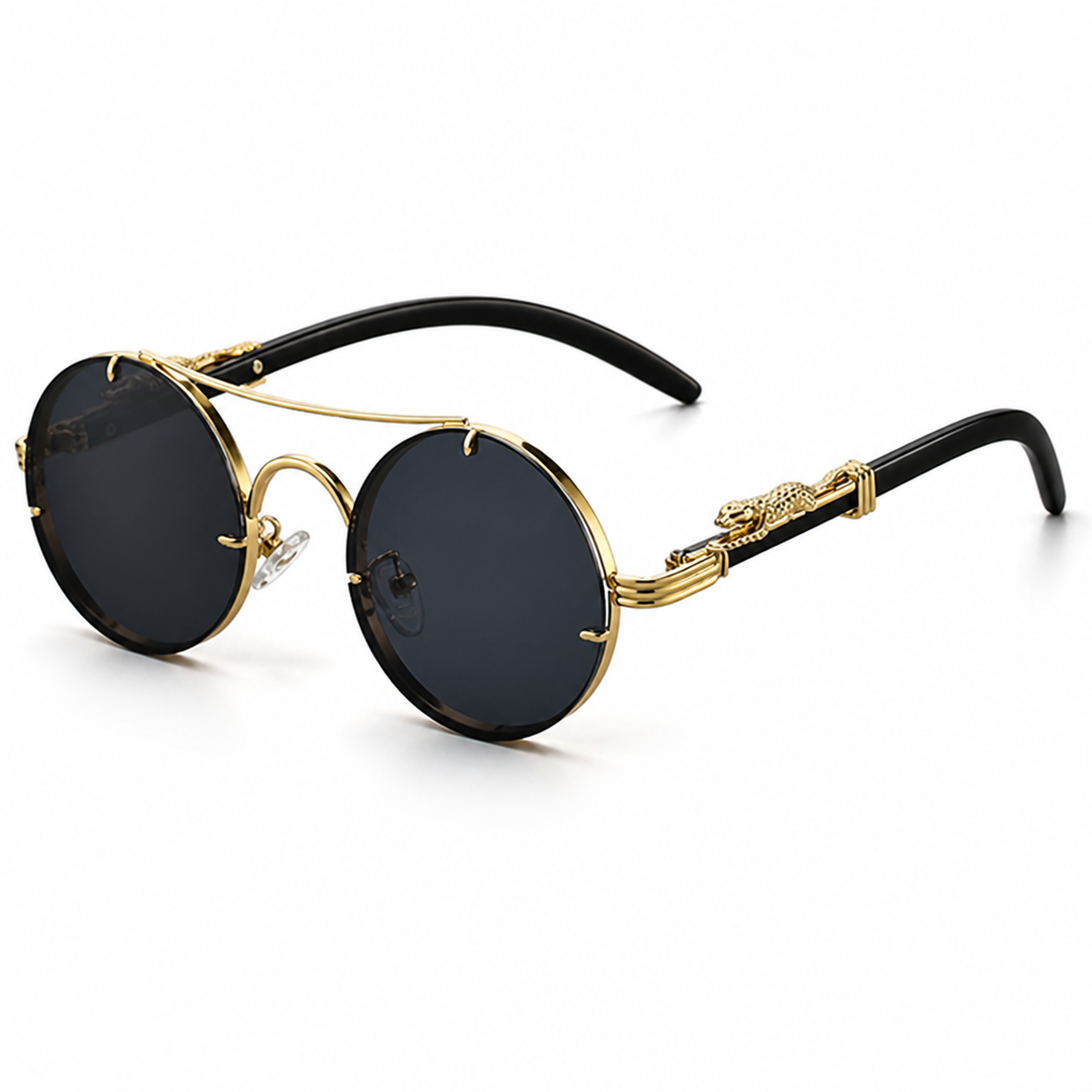 Feather-Light Metal Round Sunglasses (Animal Accent)