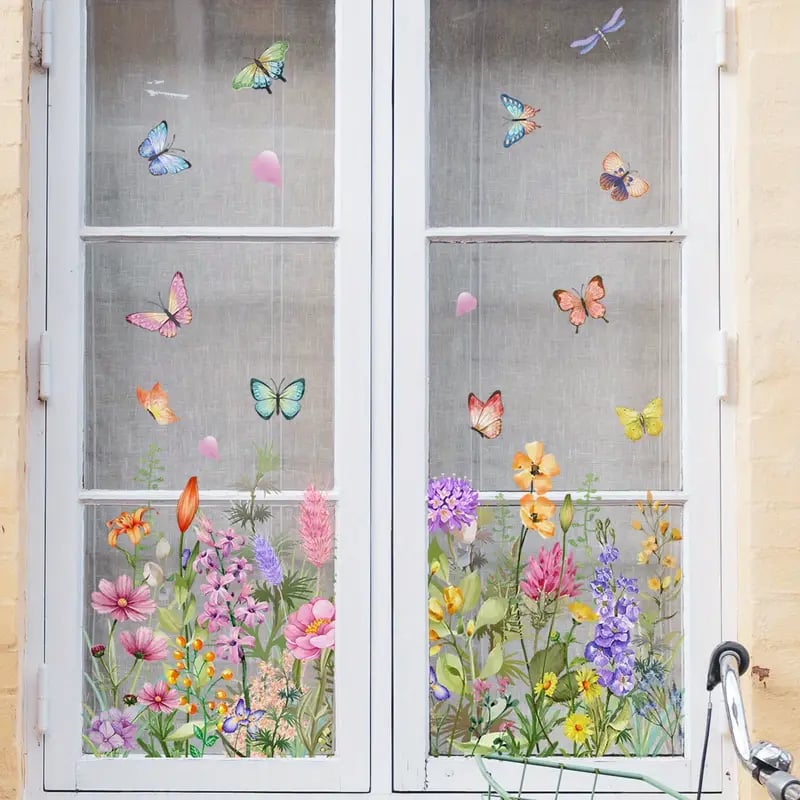 Floral and Butterfly Window Decals – Nature-Inspired Design