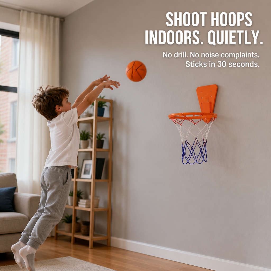 VoltRise™ — Stick, Shoot, Score: Quiet Indoor Basketball with Zero Drill Holes