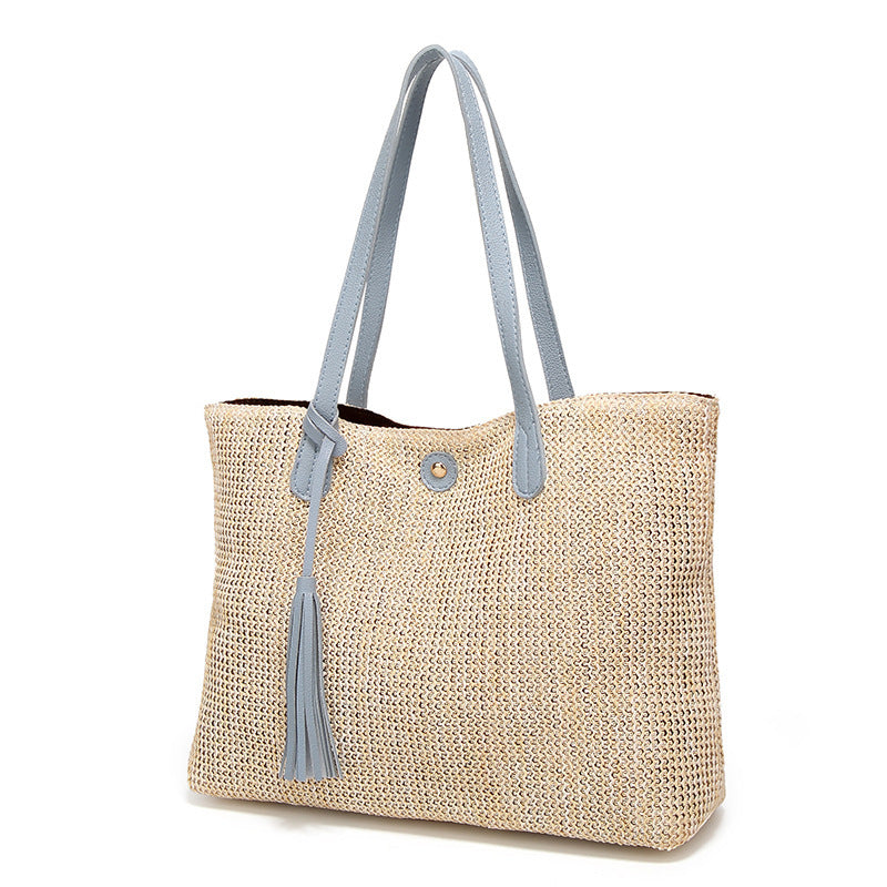Tote Bag for the Beach with Leather Strap and Decorative Tassel