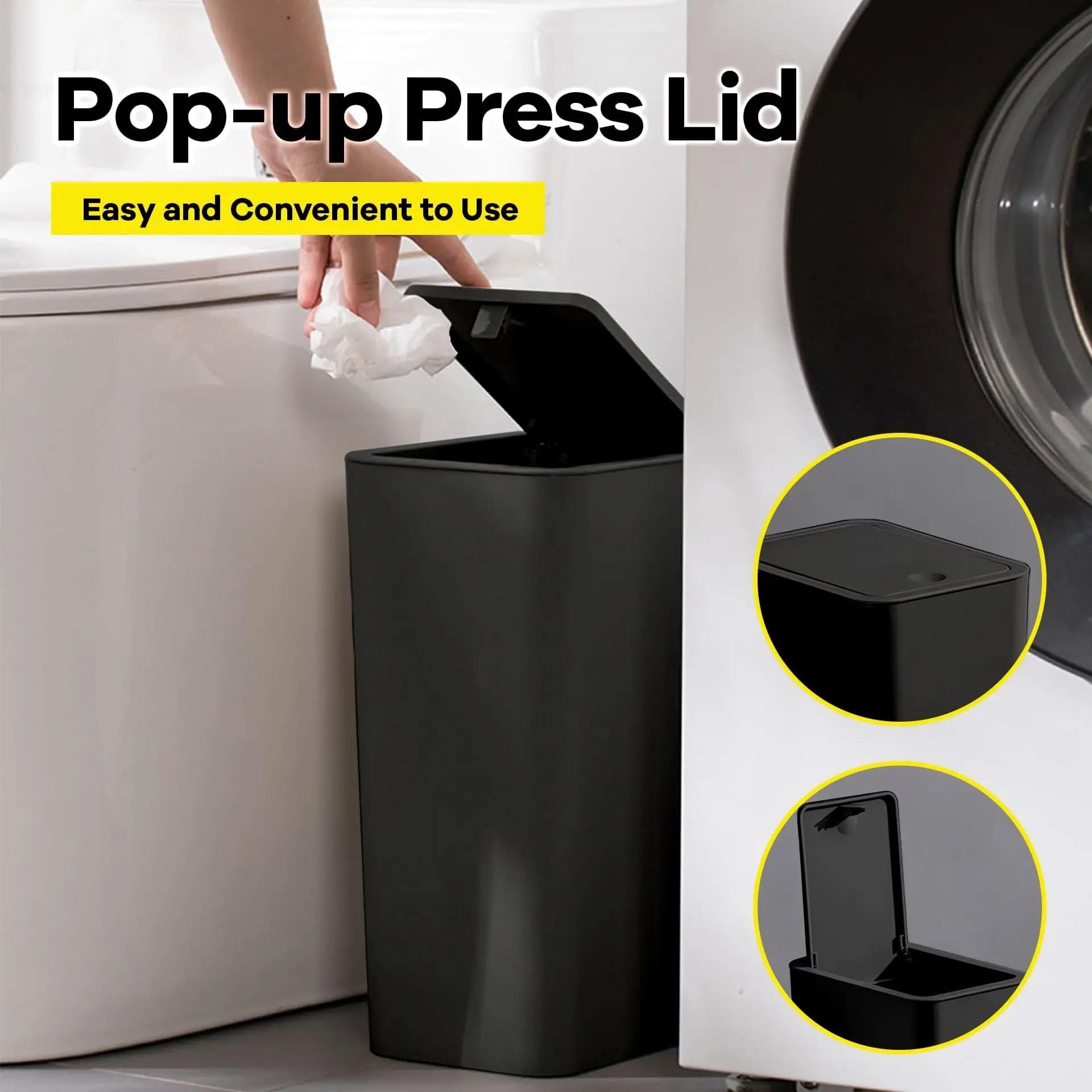 Slim 10L Trash Can with Press Top Lid