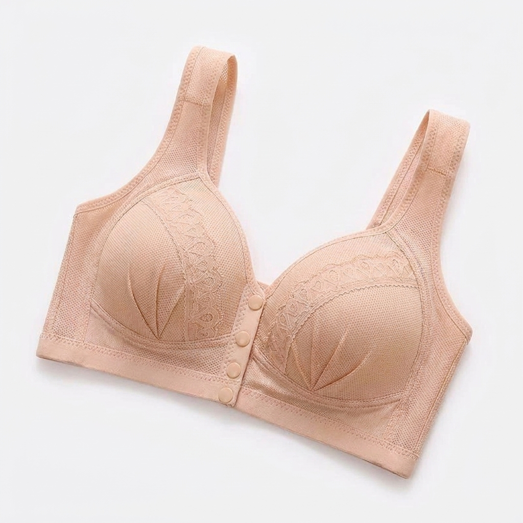 Sculptique™ – Front-Snap Wireless Lift Bra with Lace Accents