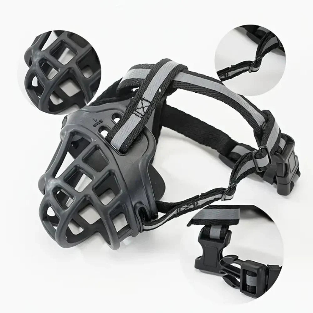 Adjustable Dog Muzzle with Breathable Polyester and Mesh Straps