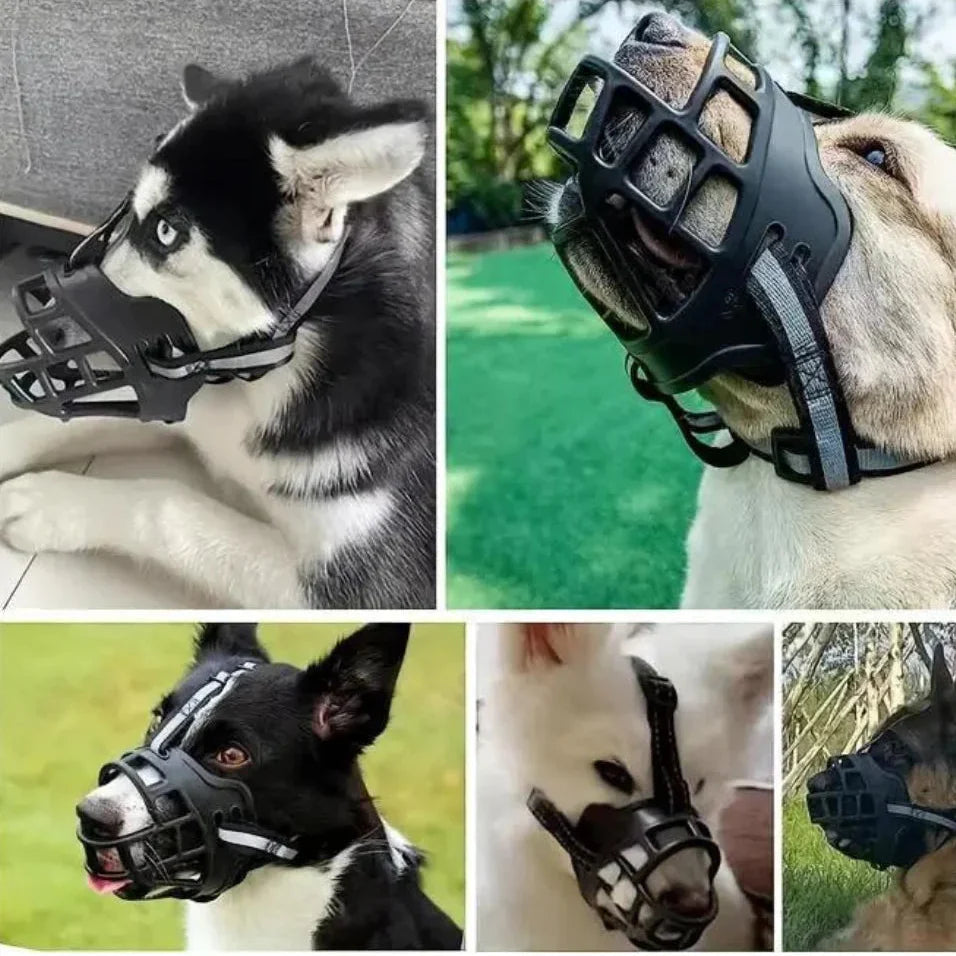 Adjustable Dog Muzzle with Breathable Polyester and Mesh Straps
