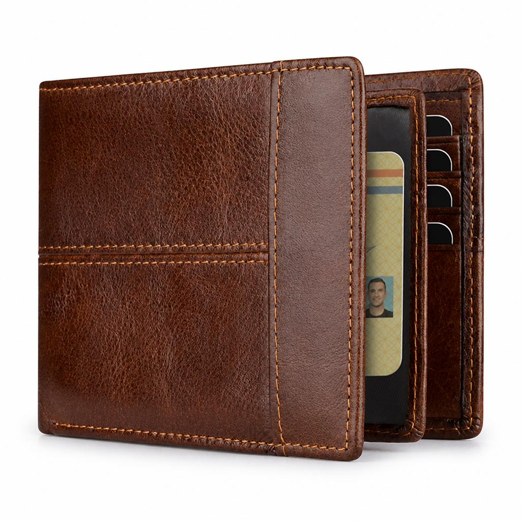 RFID-Blocking Genuine Leather Slim Bifold Wallet (16 Card Slots)