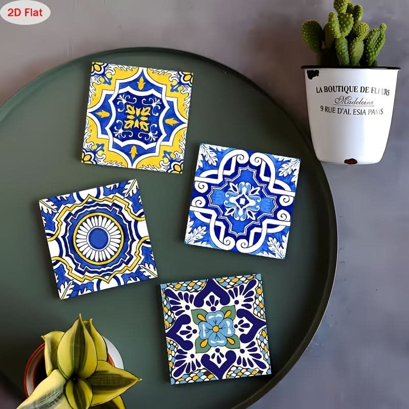 Artistic Pattern Wooden Coaster Set in Rustic Style