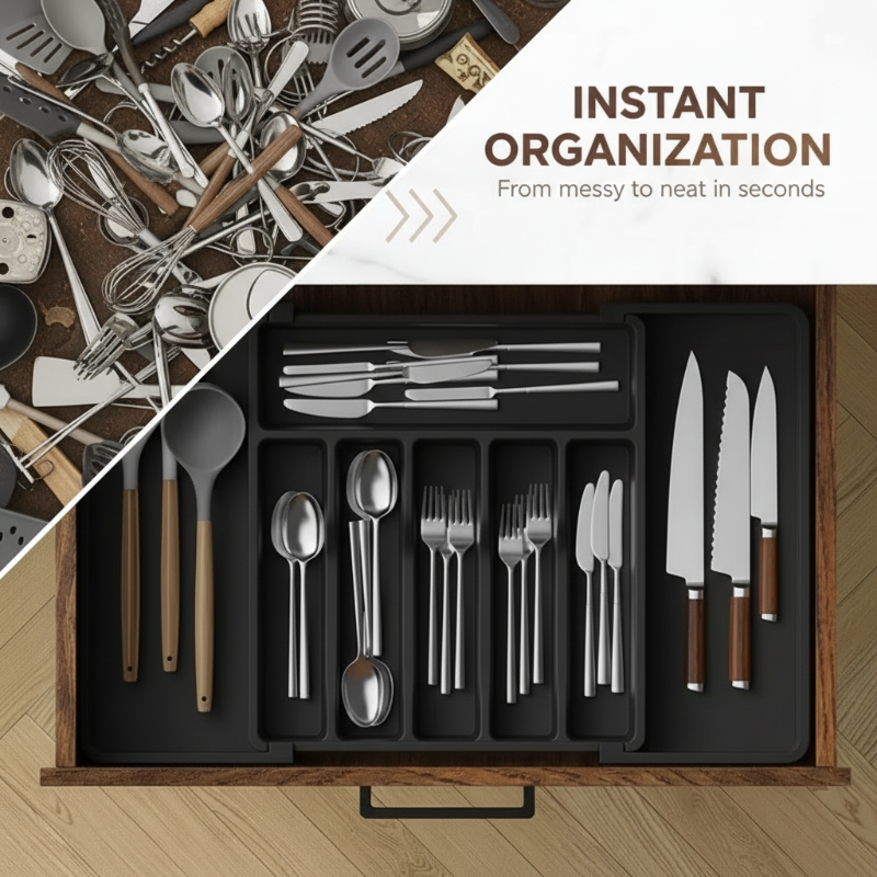 Adjustable Cutlery Organizer for Drawers – 33 to 57 cm Expandable