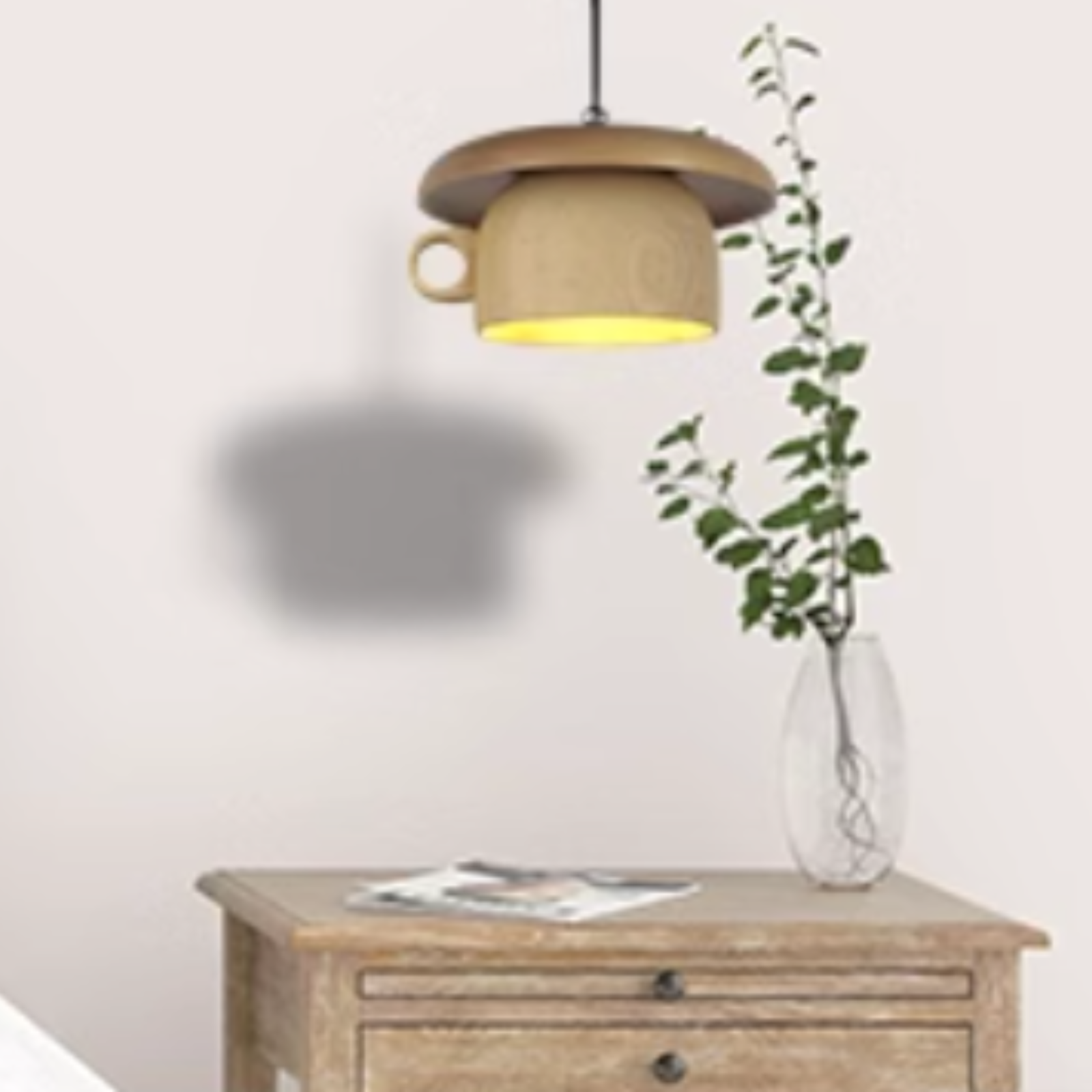 Teacup-Shaped Pendant Light – Natural Wood Finish