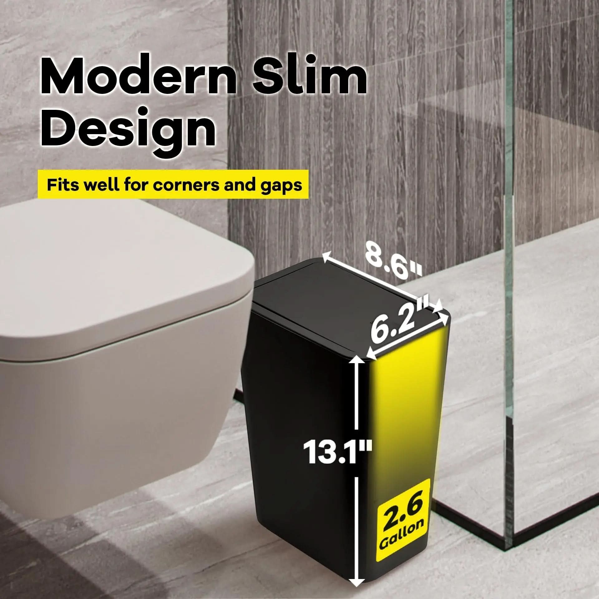 Slim 10L Trash Can with Press Top Lid