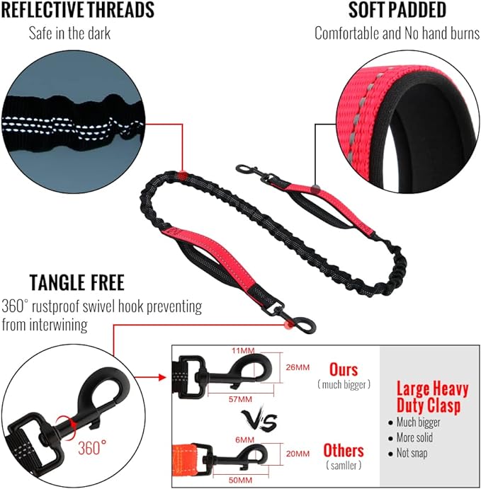 Bungee Dog Leash for Hands-Free Use – Reflective Waist Strap for Running, Hiking, and Walking