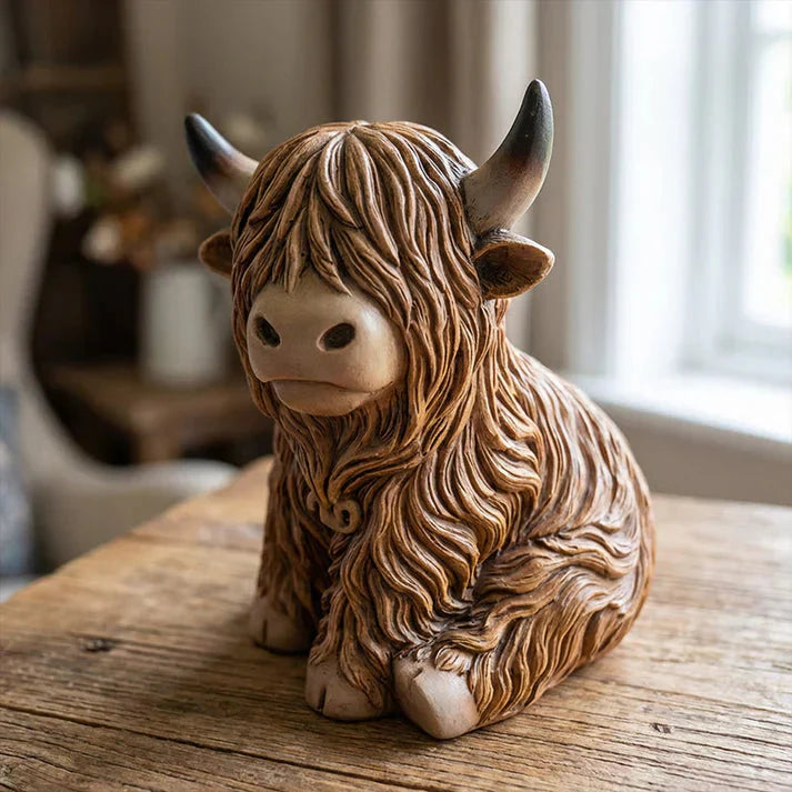 Amber Glow Resin Night Lamp – Highland Cow Design, 10 cm
