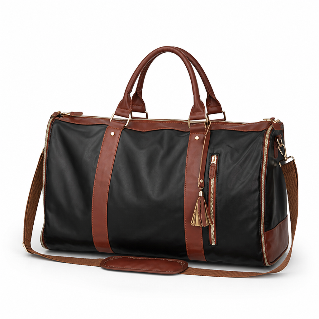 Foldable Patchwork Faux Leather Weekender Duffle