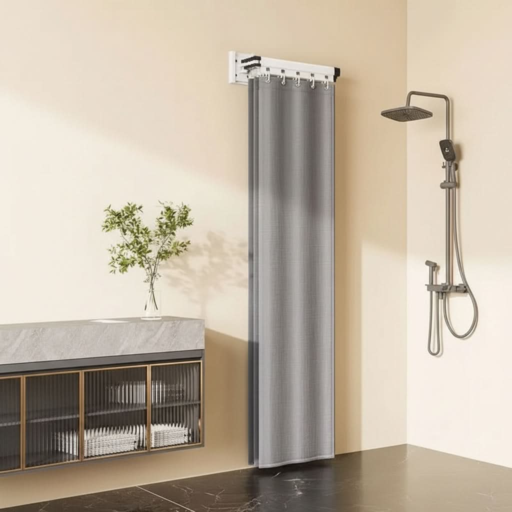 Foldable Shower Curtain Rod and Partition Set