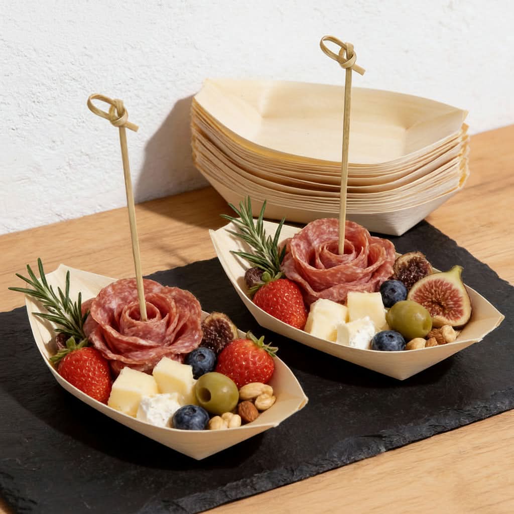 Disposable Wooden Boats for Elegant Food Presentation at Parties