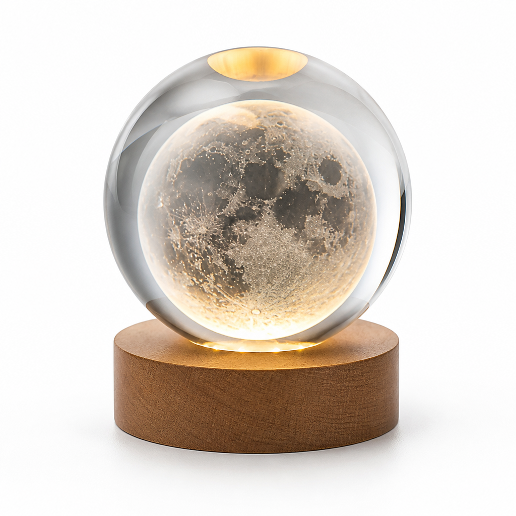 3D Engraved Glass Globe LED Night Light (USB-Powered)