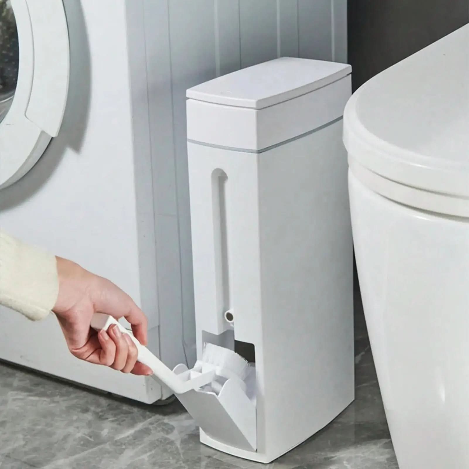 Slim Waste Bin with Concealed Toilet Brush Set