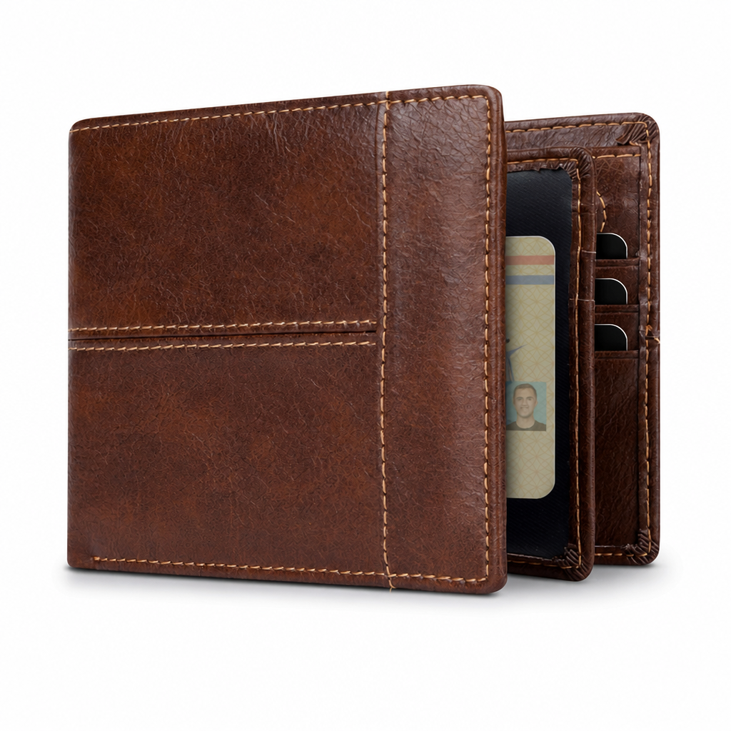 RFID-Blocking Genuine Leather Slim Bifold Wallet (16 Card Slots)
