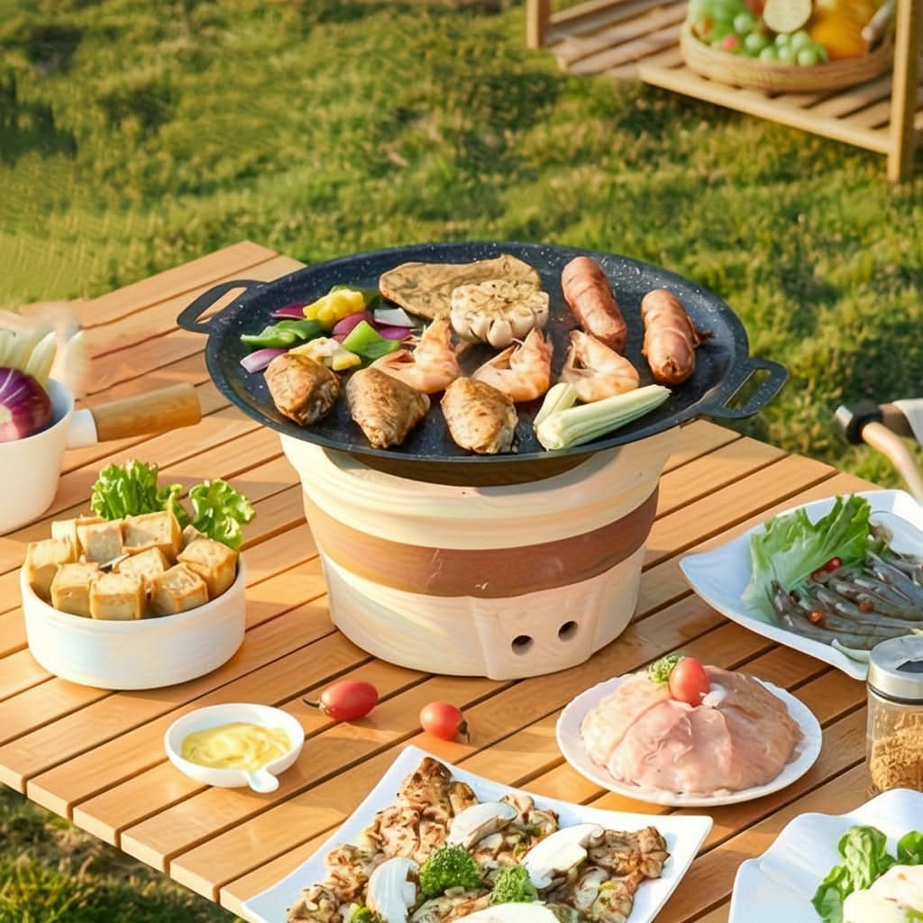 Rustic Design Portable Grill Pan in Cast Iron for Outdoor Cooking