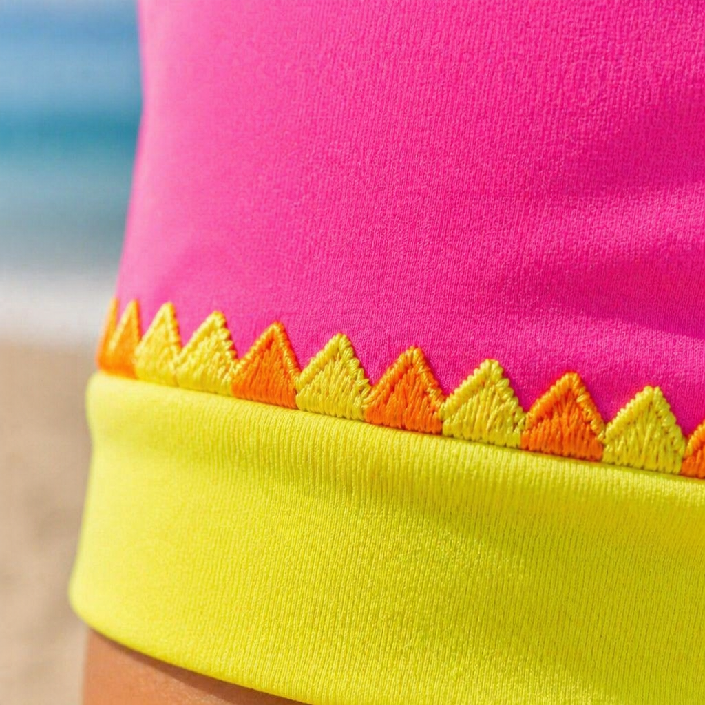 VelaAura™ – Vibrant Colorblock 3-Piece Sport Bikini with Swim Skirt Set