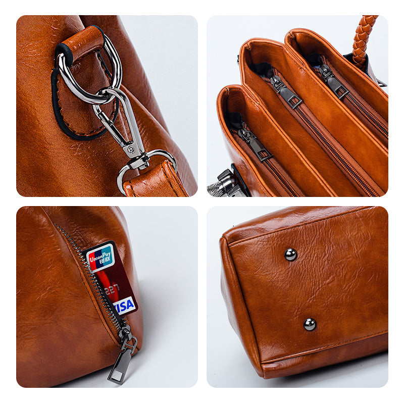 Soft Oiled Wax Leather Large Boston Tote Bag