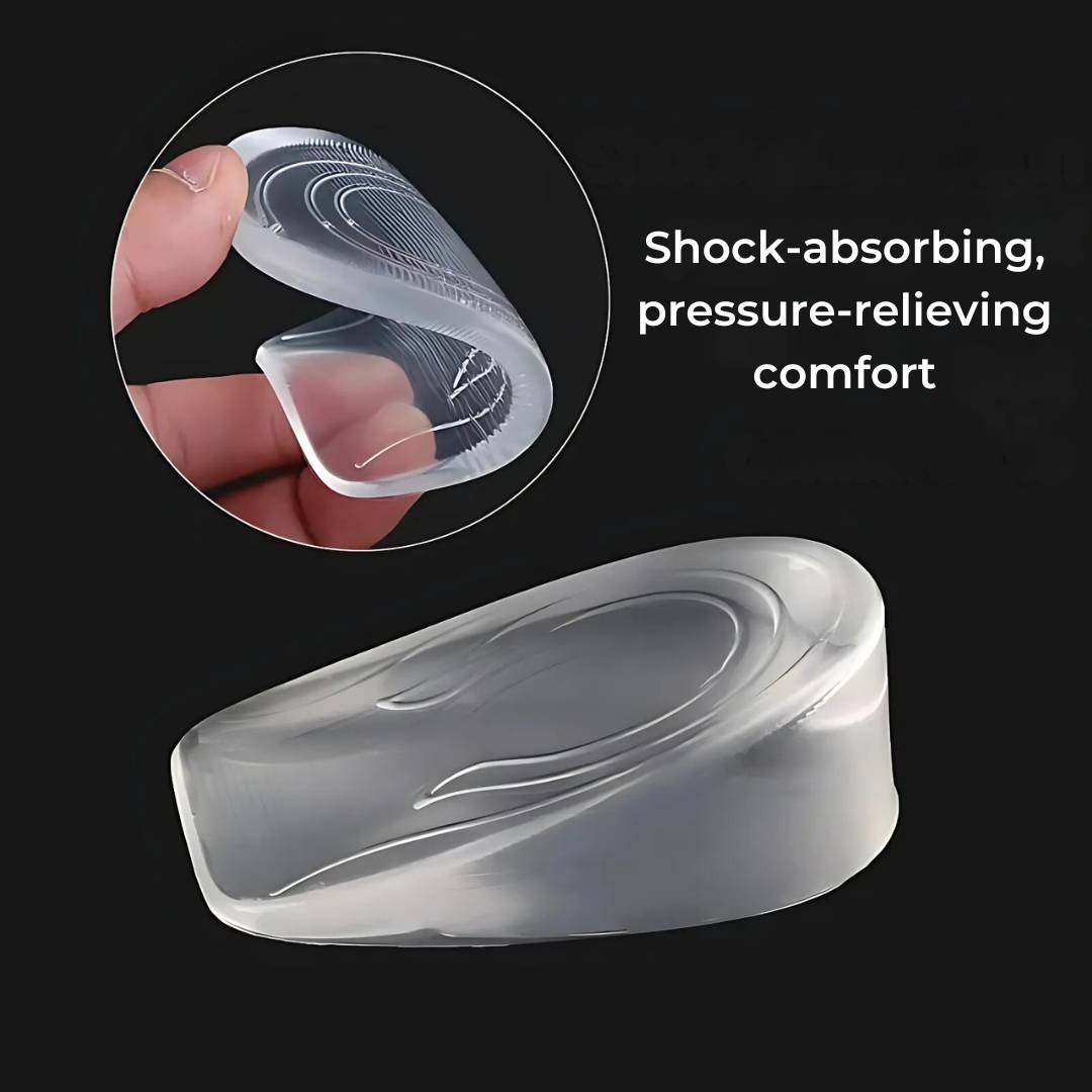Height Increasing Insoles and Silicone Gel Heel Cushions for Plantar Fasciitis