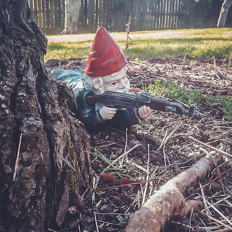 Camouflage Soldier Garden Gnome – Humorous Statue for Yard and Patio Decor