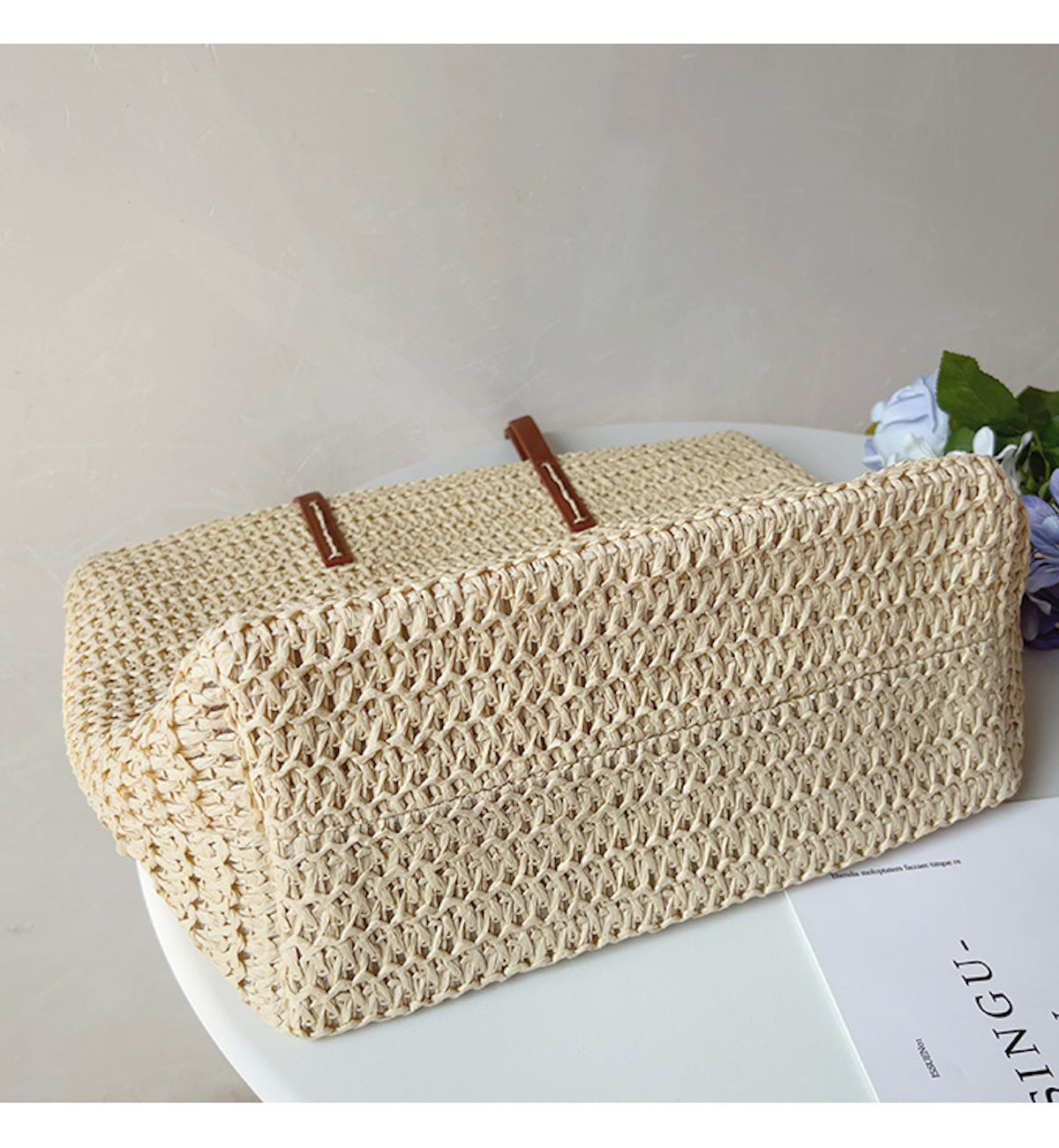 Basket Bag with Leather Handles – Woven Design