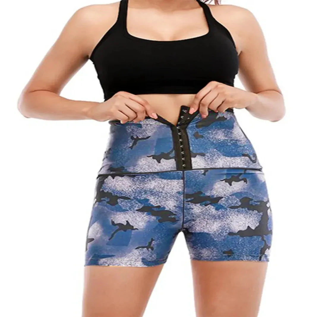 High Waist Shorts with Moisture Wicking and Built-In Waist Trainer - Four-Way Stretch