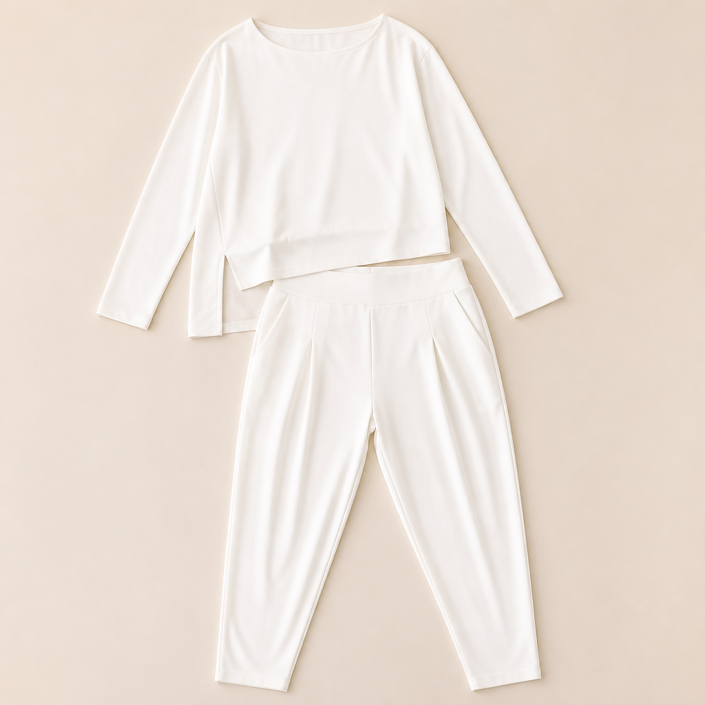 Mirelle™ – Casual Boat-Neck Two-Piece Outfit with Tapered Pleated Trousers